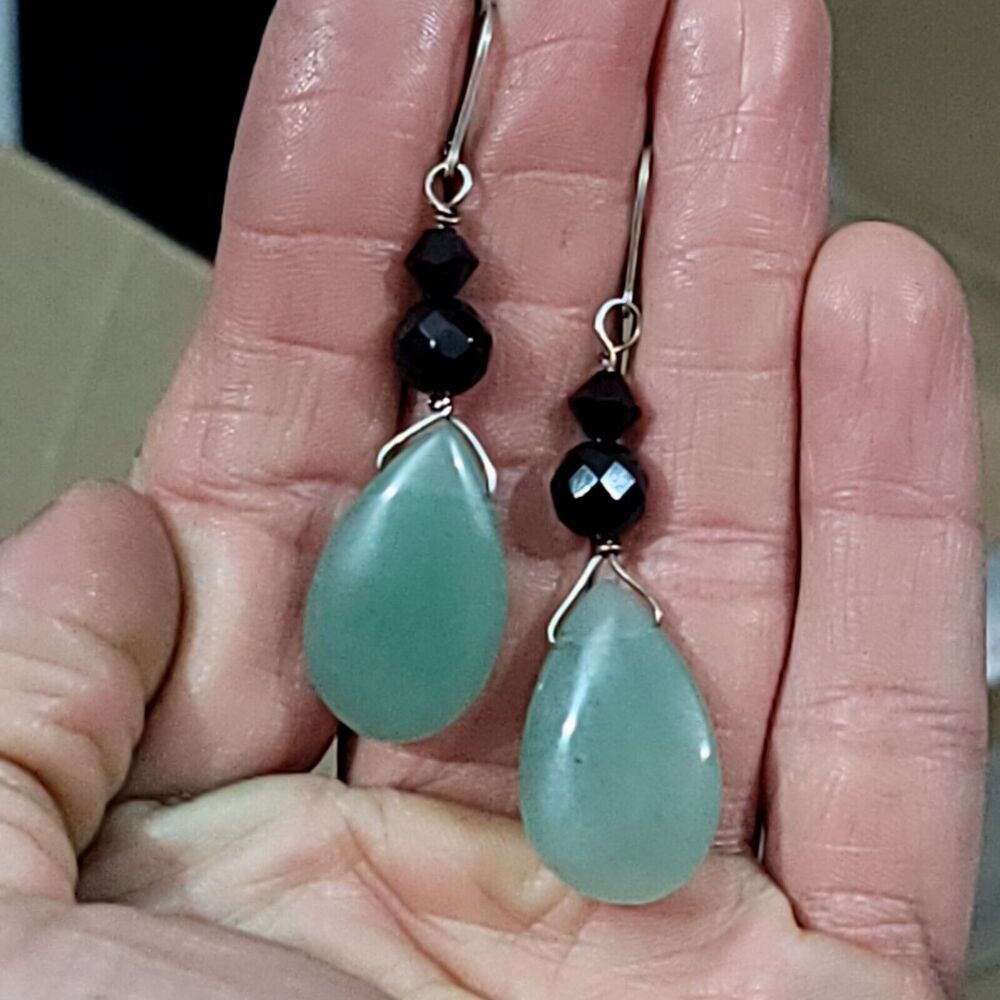 Green Aventurine Teardrop Sterling Silver Earrings